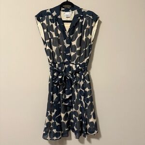 Maggy London Blue White Polka Dot Silk Blend Shirt Dress with Pockets Size 4